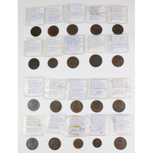 923 - C18th/19th provincial Middlesex conder token coins inc. 1830s unofficial farthing Warrens Blacking F... 