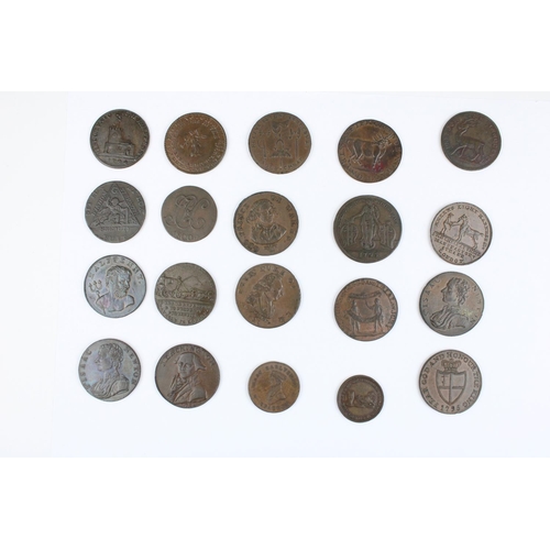 923 - C18th/19th provincial Middlesex conder token coins inc. 1830s unofficial farthing Warrens Blacking F... 