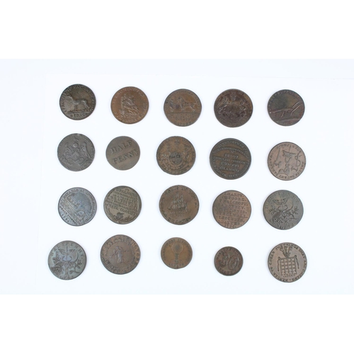 923 - C18th/19th provincial Middlesex conder token coins inc. 1830s unofficial farthing Warrens Blacking F... 