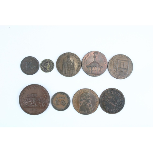 924 - C17th to 19th English provincial conder token coins inc. Suffolk 1794 Haverhill halfpenny Man in Loo... 