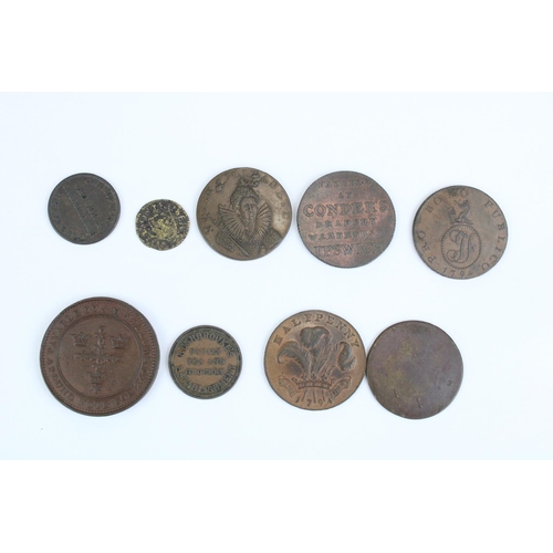 924 - C17th to 19th English provincial conder token coins inc. Suffolk 1794 Haverhill halfpenny Man in Loo... 