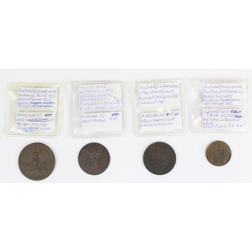 925 - C18th/19th Scottish provincial conder token coins inc. Inverness 1794 halfpenny rose and thistle uni... 