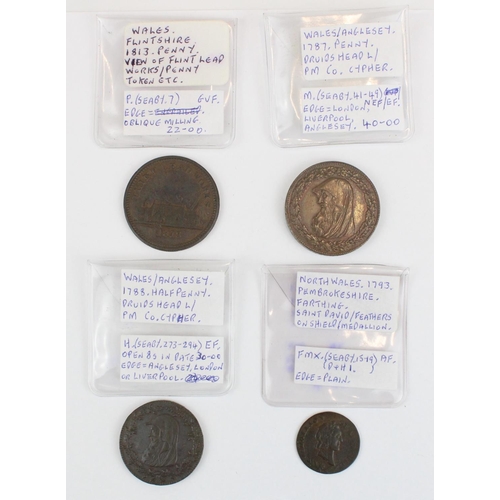 928 - C18th/19th Welsh provincial conder token coins inc. Anglesey 1787 penny Druids head/Pm Co. cypher wi... 