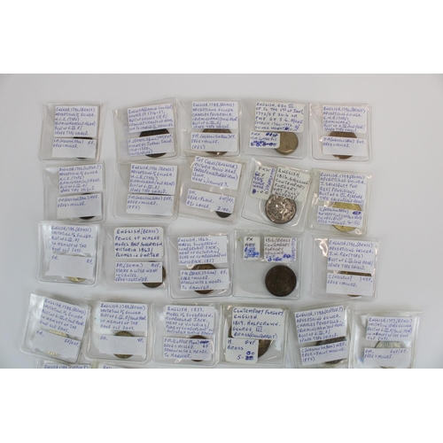 929 - C18th/19th British tokens, counters, imitations, advertising guineas and Cumberland Jacks (39)