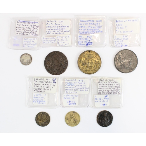 934 - C18th/19th military commemorative medallions and tokens inc. Peace of Amiens, 1814 Peace of Paris, 1... 