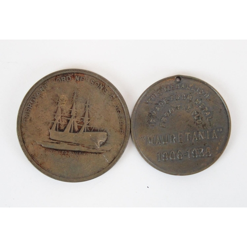 938 - 1897 medallion made from the copper of the wreck of HMS Foudroyant and a 1939 medallion made from th... 