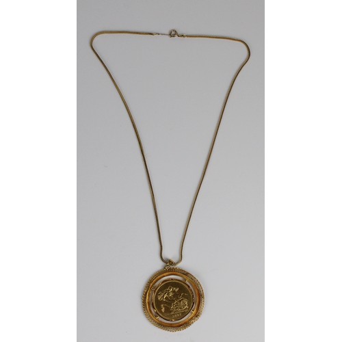 1002 - 1887 British Gold £5 Jubilee Head Coin, 40.0g, with yellow metal mount pendant on yellow metal chain... 