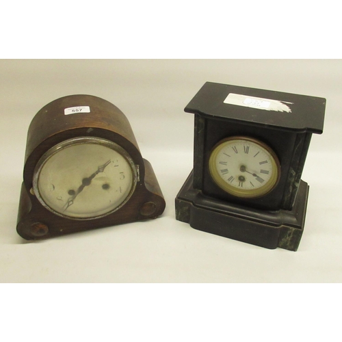 191 - C19th marble and slate mantle clock with a c20th oak mantle clock (2)