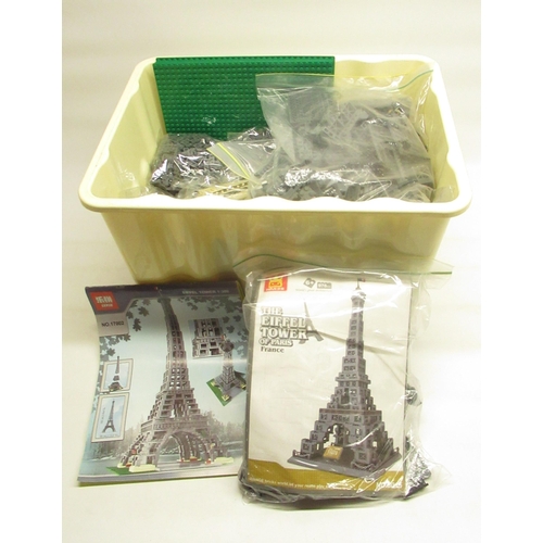 193 - Large Lego style model of the Eiffel Tower by Lepin 1:300 scale, all bags sealed, another smaller mo... 