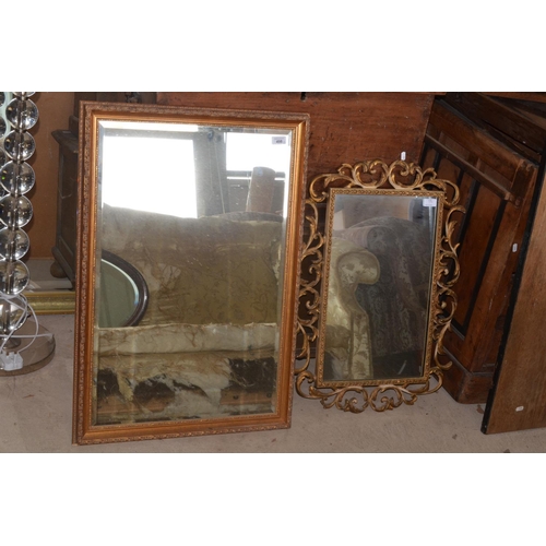 52 - Modern bevel edge gilt framed mirror 59cm X 85cm and a racoco style mirror  50cm X 71cm (2)