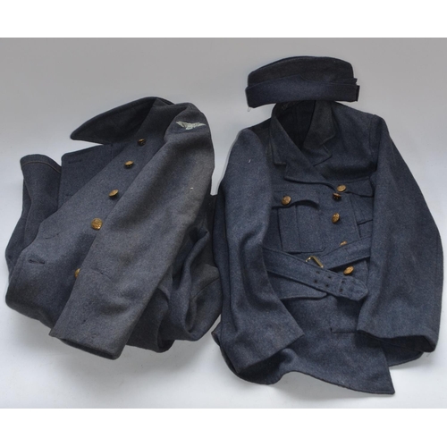 708 - Royal Air Force jacket by B Bloom Ltd dated 1946 size 12 with cap and an RAF Great Coat by H Edgard ... 