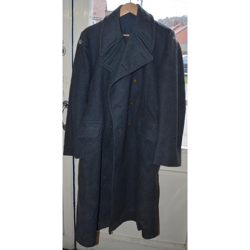 708 - Royal Air Force jacket by B Bloom Ltd dated 1946 size 12 with cap and an RAF Great Coat by H Edgard ... 