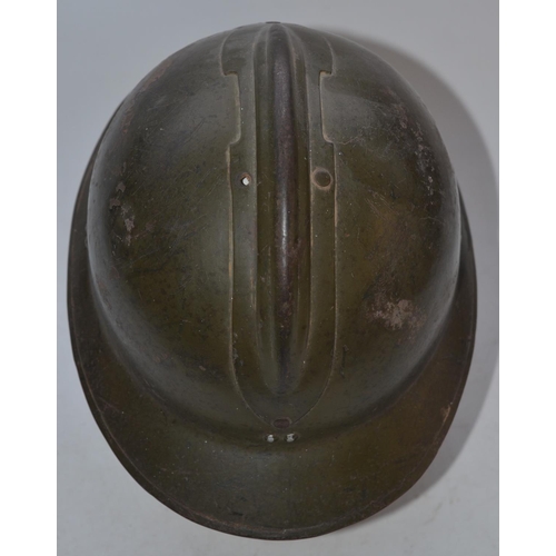 717 - WW2 era French Army M26 Adrian steel helmet with brown leather liner and chinstrap