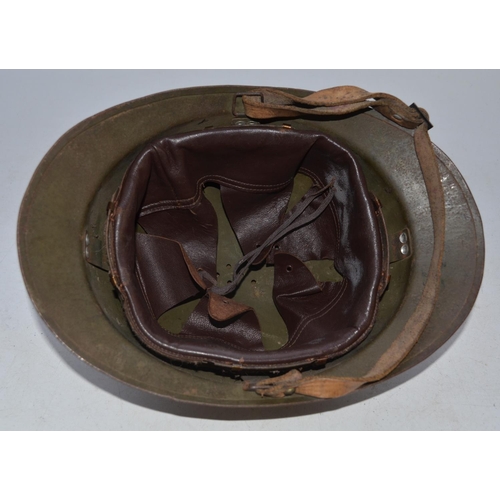 717 - WW2 era French Army M26 Adrian steel helmet with brown leather liner and chinstrap