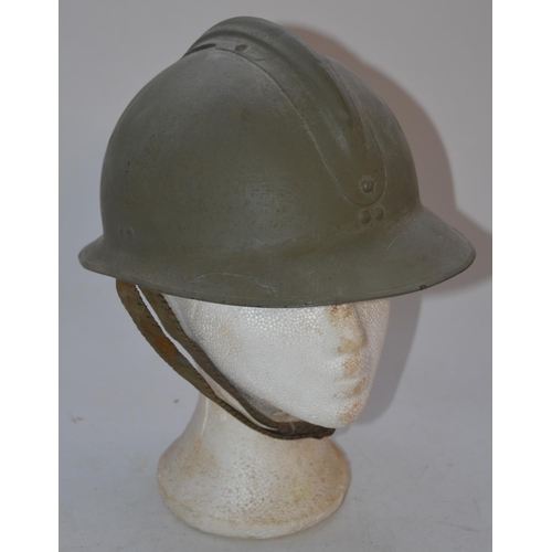 718 - WW2 era French Army M26 Adrian steel helmet with liner and chinstrap. Helmet appears re-painted