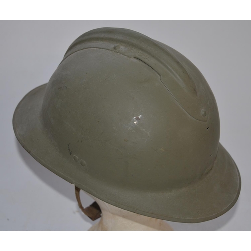 718 - WW2 era French Army M26 Adrian steel helmet with liner and chinstrap. Helmet appears re-painted