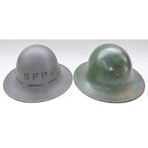 719 - Two WW2 British Home Service steel helmets, one grey Supplementary Fire Party with SFD painted on he... 