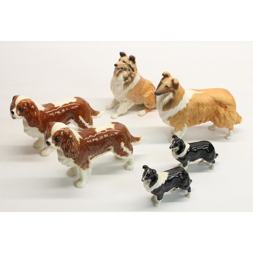 160 - Beswick Collie Lochinvar of Ladypark, Shetland Sheepdog model 3080, King Charles Spaniels etc (6)