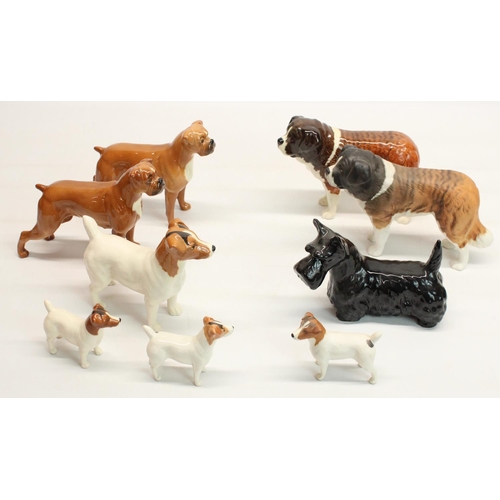 167 - Beswick St. Bernard model 2221 (2), Boxer model 1202 (2), Jack Russell Terriers (4) and a Black Scot... 