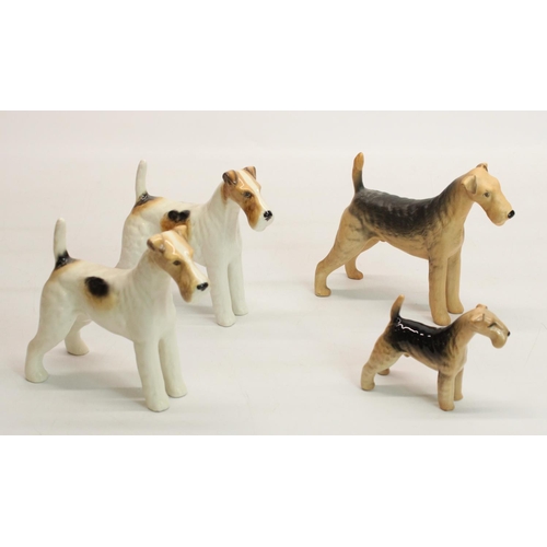 169 - Beswick Wire Fox Terrier Ch. Talavera Romulus (2), Ch. Cast Iron Monarch and small Fox Terrier