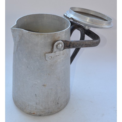 729 - Large WW2 Luftwaffe coffee pot stamped on base FL UV, H34.5cm, 2 mess plates (1 Luftwaffe) and a lar... 