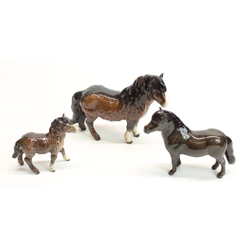 210 - Beswick Shetland pony #1033 with foal #1034, and another Beswick shetland pony (3)