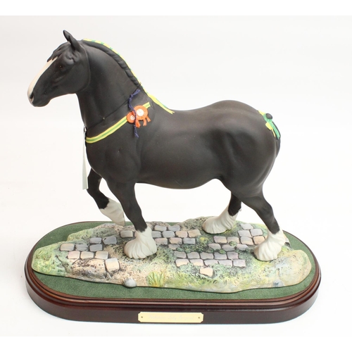 214 - Royal Doulton Champion Shire Horse Peakstone Lady Margaret DA237, on wooden base, H32cm