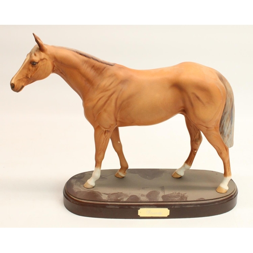 219 - Royal Doulton racehorse figure Grundy, matt glaze, on wooden plinth, H29cm