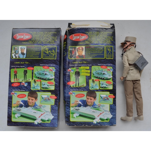 418 - Boxed Captain Scarlet and Captain Blue talking action figures  by Carlton, and an unboxed Hood villa... 