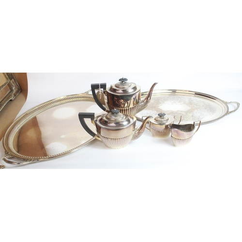 146 - C20th Barker Ellis EPNS 4 piece Georgian style tea set on matching twin handled tray and early C20th... 