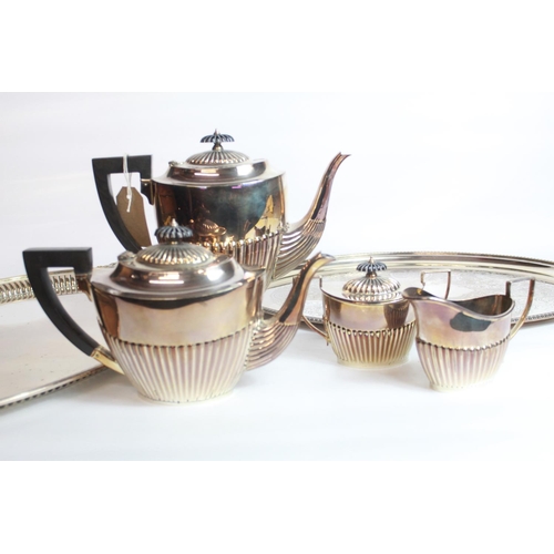 146 - C20th Barker Ellis EPNS 4 piece Georgian style tea set on matching twin handled tray and early C20th... 