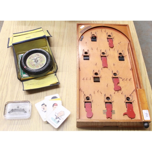 153 - Chad Valley Games, Harborne, 1930's Tiger Tim's Weekly bagatelle board with flip up figures, W27cm D... 