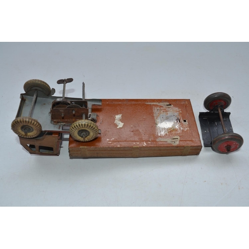 426 - Collection of modern and vintage tinplate bus, motorbike and car models, all A/F. (8)