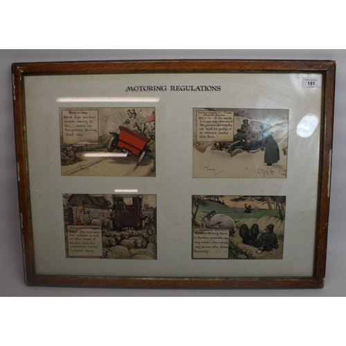 151 - Charles Crombie, Motoring Regulations, set of four early C20th colour prints framed as one, W63cm H4... 