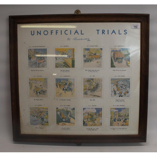 152 - Ridgewell - Unofficial Trials, series of 12 humorous early motoring prints, W53cm H49cm