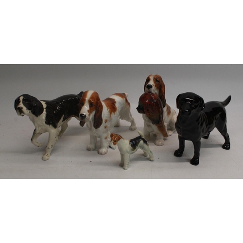 177 - Royal Doulton dogs: Cocker Spaniel with pheasant HN1028, H13cm, Spaniel HN1036, black Labrador HN266... 