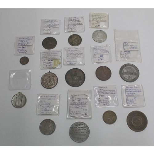 920 - Collection of mostly C19th worldwide commemorative coins incl. Jean Sans Peur Duke of Burgundy 1371 ... 