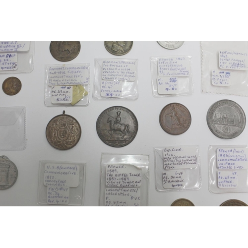 920 - Collection of mostly C19th worldwide commemorative coins incl. Jean Sans Peur Duke of Burgundy 1371 ... 