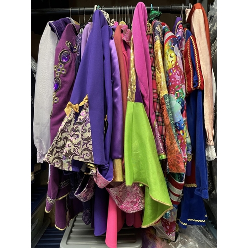 219 - Pantomime male/prince jackets, tunics, etc., smaller/ladies sizing, mostly purple or pink (approx. 2... 