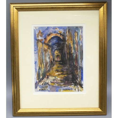 1372 - James Lawrence Isherwood (1917-1989); 'Cloisters' watercolour, signed, titled and dated 72, 22cm x 2... 