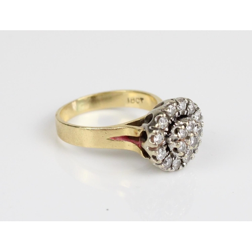26 - 18ct diamond cluster ring, stamped 18ct, size K1/2, 5.7g