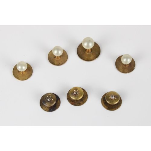 29 - Three Edwardian 15ct gold and chip diamond button studs, 2.0g, together with four other base metal b... 