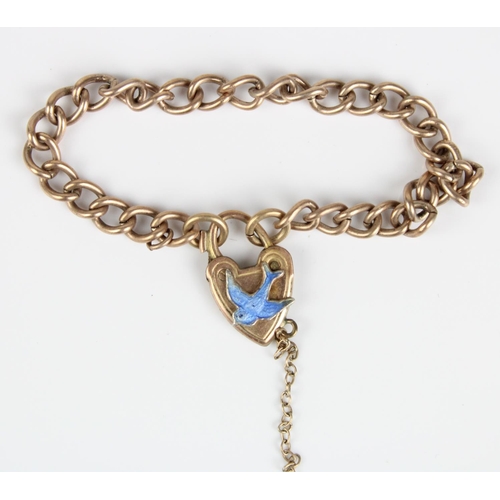 35 - Mixed yellow metal jewellery incl. enamel swallow heart shape padlock link on bracelet, large crysta... 