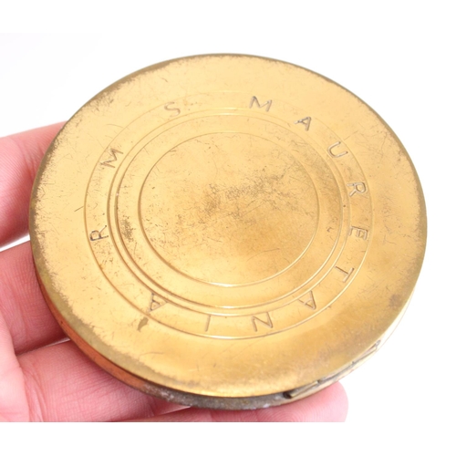 47 - RMS Mauretania gilt metal compact, other trinket boxes, commemorative coins etc (qty)