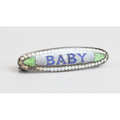48 - Charles Horner silver and enamel Baby bar brooch, Jade claw pendant, pair of small hallmarked silver... 