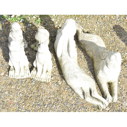 525 - Collection of six reconstituted stone hares staring at the moon