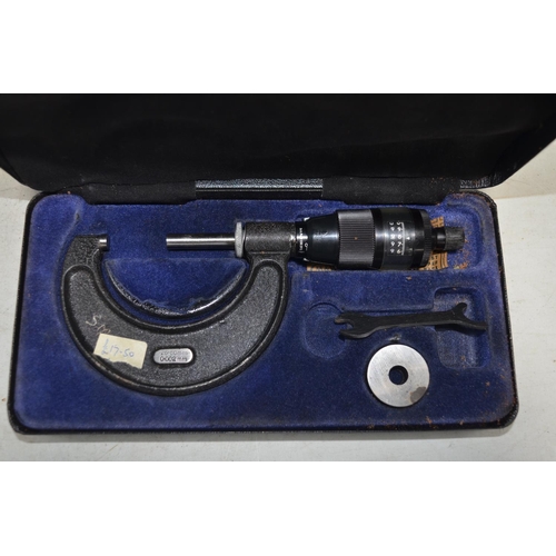 535 - Four Moore And Wright micrometers, all with original cases, a small set of calipers by King Dick, a ... 