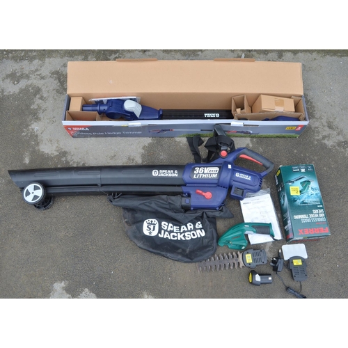 549 - Boxed as new Spear & Jackson cordless pole hedge trimmer with sealed battery/charger box, unused, a ... 