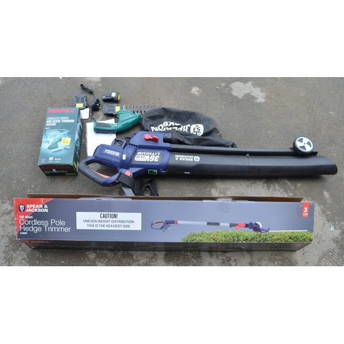 549 - Boxed as new Spear & Jackson cordless pole hedge trimmer with sealed battery/charger box, unused, a ... 