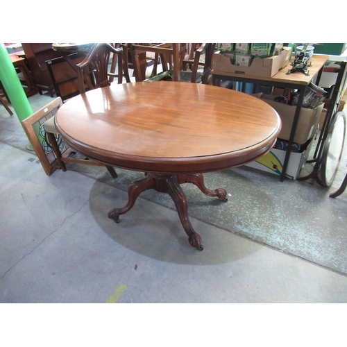 481 - Victorian mahogany oval Loo table, on lobed column support and cabriole legs, W120cm x D85cm x H75cm... 